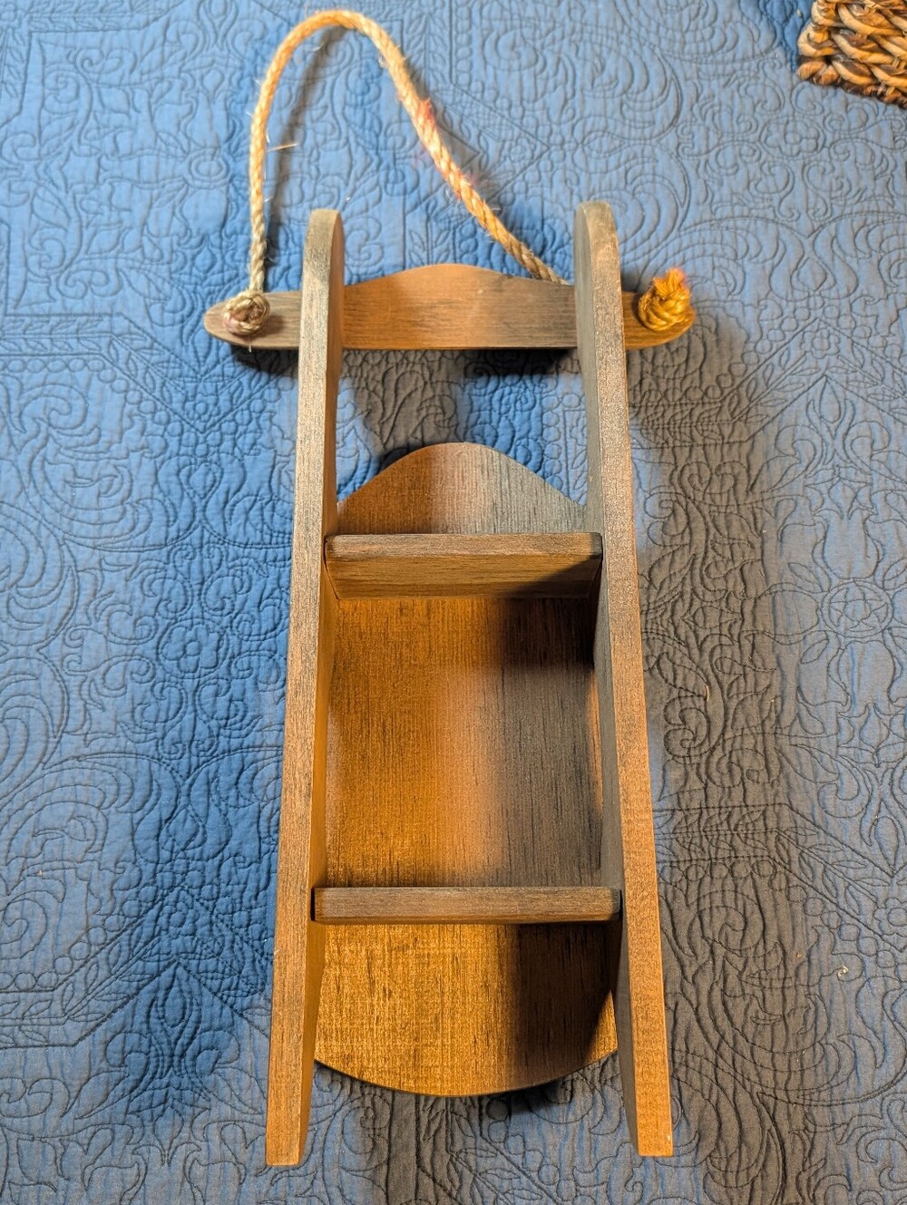 Rustic Wooden Wall Shelf Rope Hanging Farmhouse Cottage Cabin Decor Display Rack